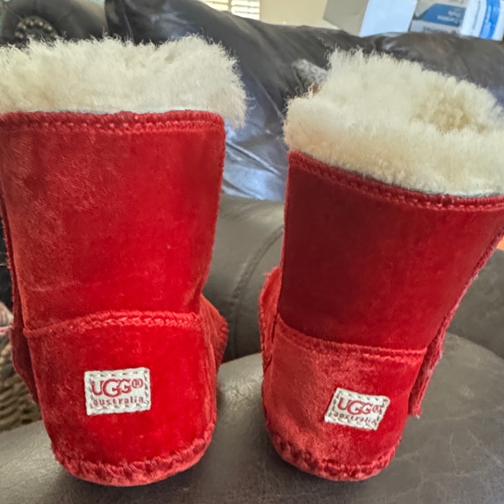 UGG Red Suede Shearling Boots with Cream Lining